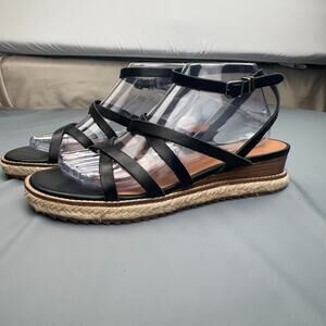 Lucky Brand Nemelli Black Leather Espadrille Sandals 8.5 Strappy Boho Summer